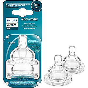 Силиконовая пустышка Philips Avent: анти-колик, медленный поток, 1 мес+., 2 шт.