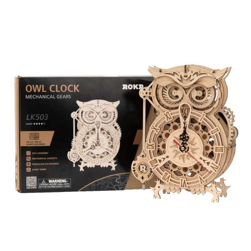 Деревянный 3D пазл ROBOTIME - Owl Clock 