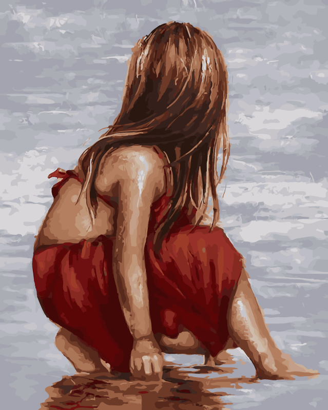 Картины по номерам 30х40 см Девушка в красном. Пляж, 20 цв., урв. 4