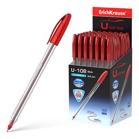 Ручка шариковая ErichKrause® U-108 Classic Stick 1.0, Ultra Glide Technology, цвет чернил красный