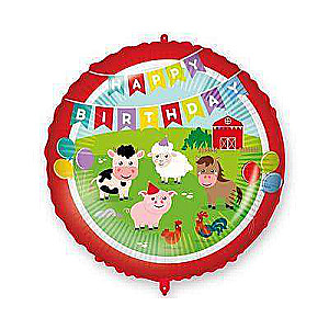 Фольгированный шар 18/46см. Happy Birthday Farmyard