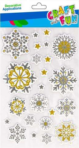 Новогодний декор-наклейка Снежинки белые блестящие