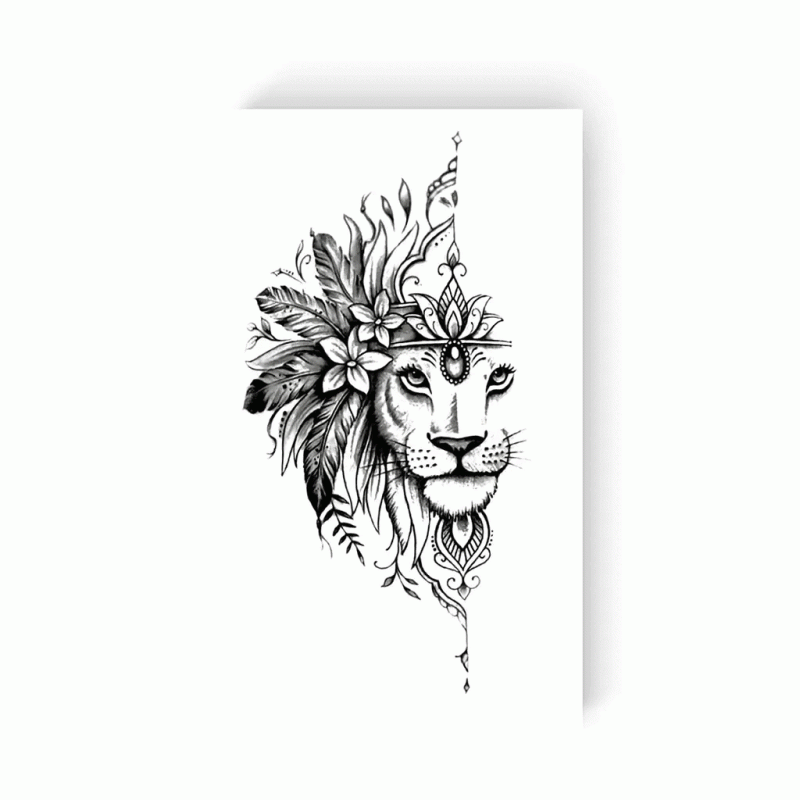 Татуировка - одноразовая наклейка Графика льва 10,5х6см