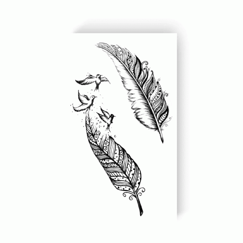 Татуировка - одноразовая наклейка Перья и птицы 10,5х6см