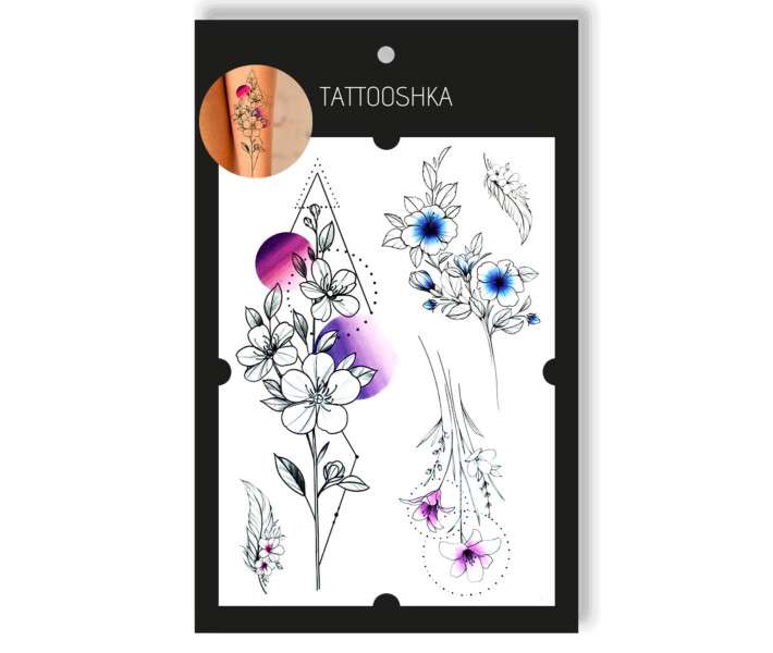 Татуировка - одноразовая наклейка Геометрические цветы 15,5х21см