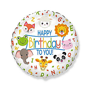 Фольгированный шар Happy Birthday Animals, packed, Fx, 18