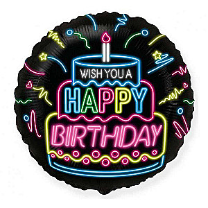 Фольгированный шар Happy Birthday NEON, packed, FX, 18