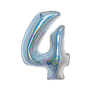 Фольгированный шар B&C, digit 4, holographic silver, 76 см