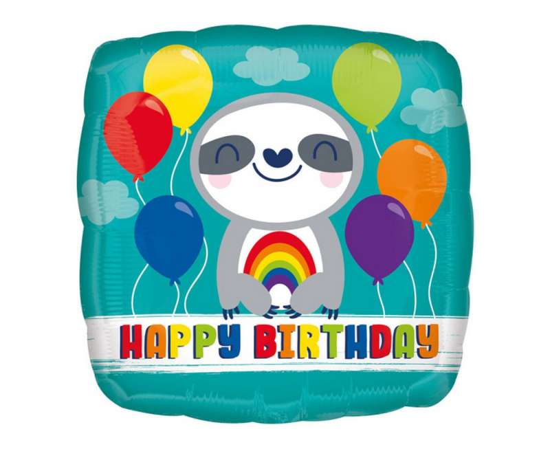 Фольгированный шар 18 SQR Happy Birthday Sloth with Rainbow