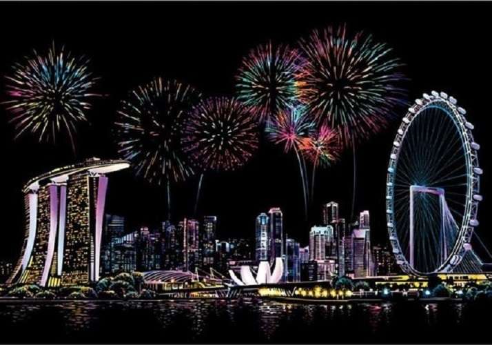 Скретч-картина Singapore Firework цветная