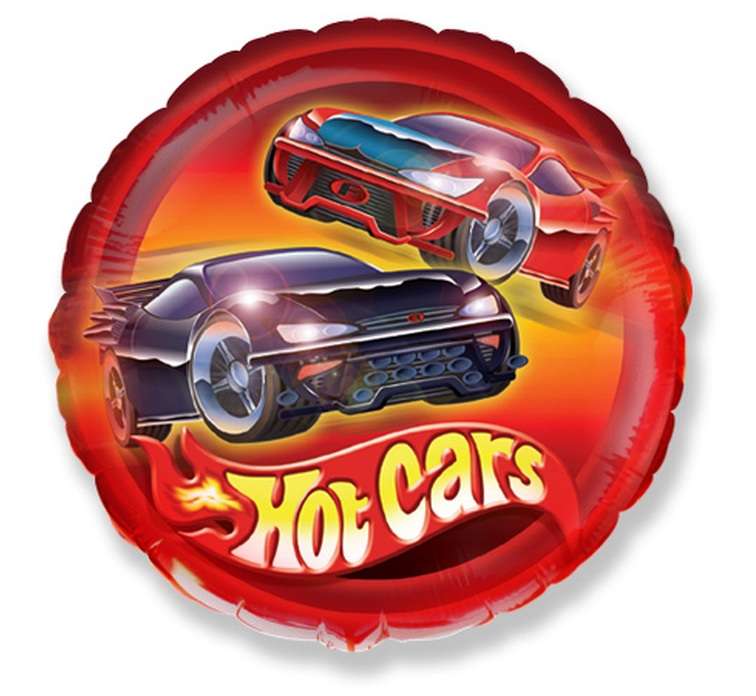 Фольгированный шар 18/46см круглый FX Hot cars красный