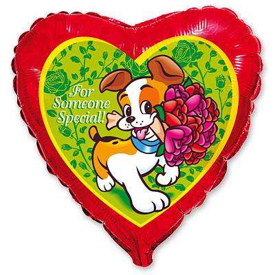 Фольгированный шар 24/61см Сердце -Собачка с цветами