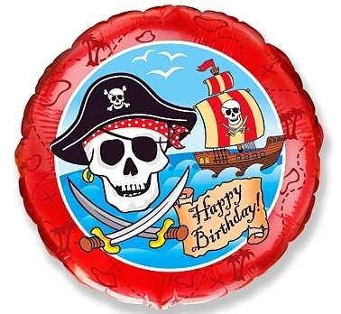 Фольгированный шар 18/46см круглый FX Pirate Happy Birthday