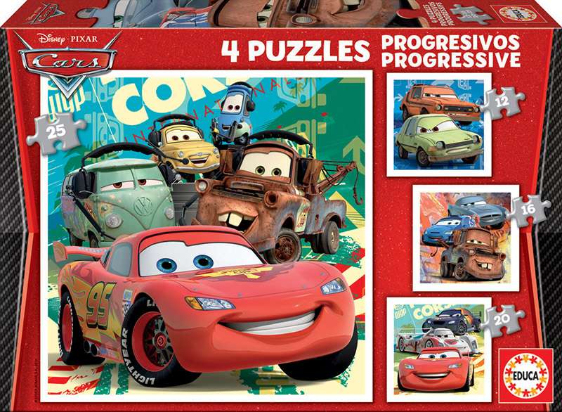 Puzzle EDUCA с клеем Cars, 2 x 12+16+20+25 деталей