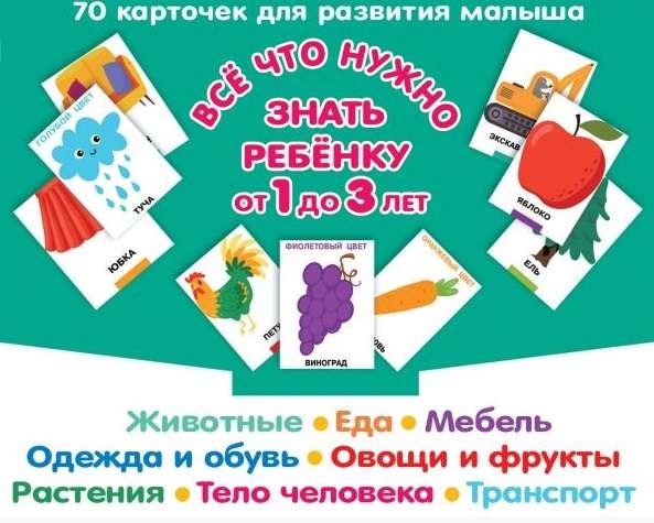 Набор карточек Всё, что нужно знать ребёнку от 1 до 3 лет. Растения, Животные, Еда, Мебель, Одежда и