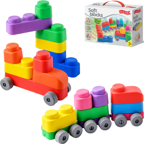 Развивающая игрушка - Мягкие блоки 21 элемент + 16 колес