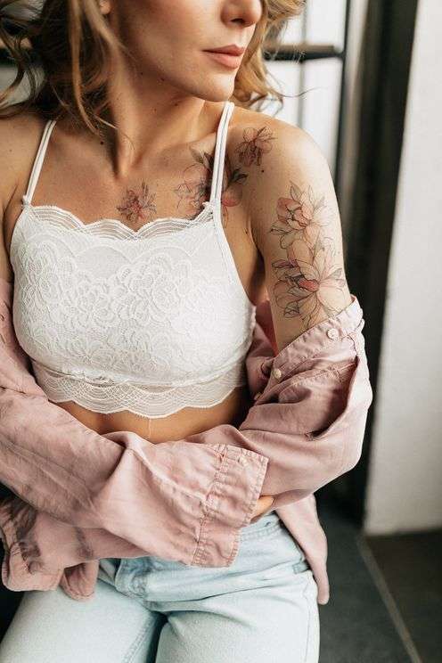 Татуировка - одноразовая наклейка Розовые цветы 15,5х21см