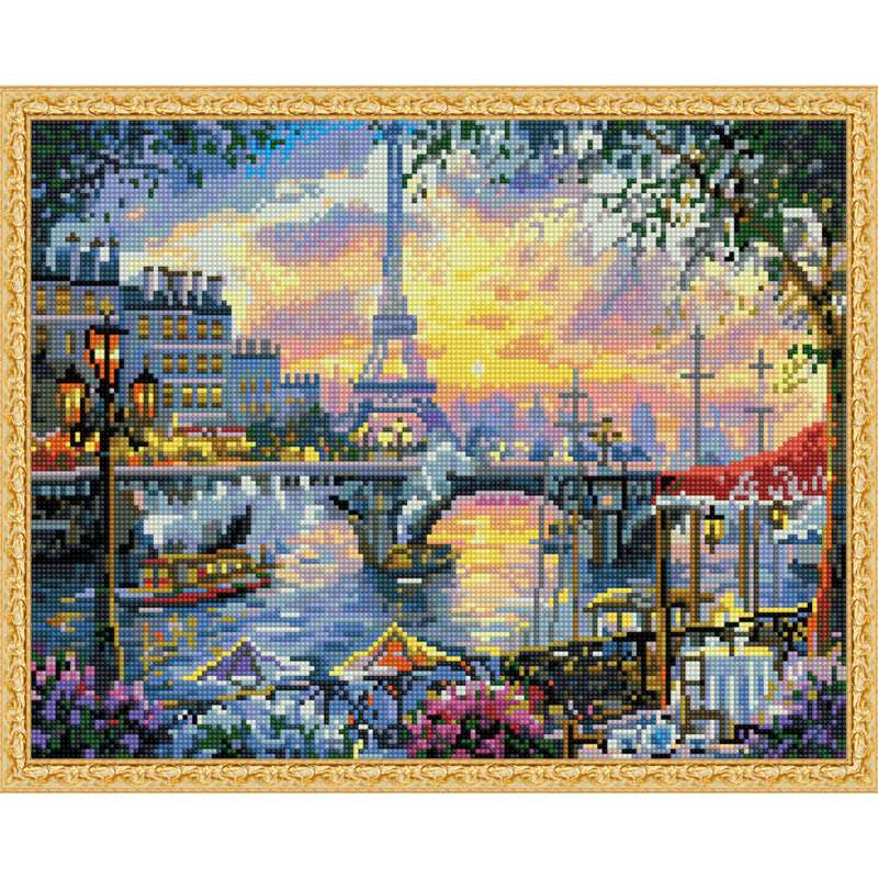 Картина мозаикой с нанесенной рамкой (40х50) ПАРИЖ НА ЗАКАТЕ (36 цветов) 