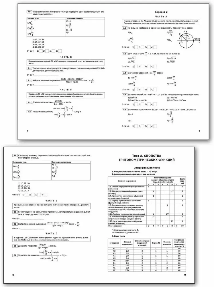 Algebra i początki analizy. 10-11 klas. Testy przedmiotowe