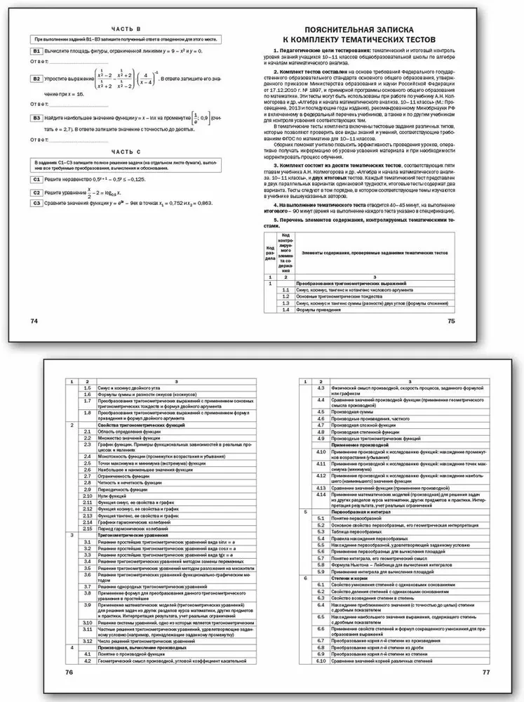 Algebra i początki analizy. 10-11 klas. Testy przedmiotowe