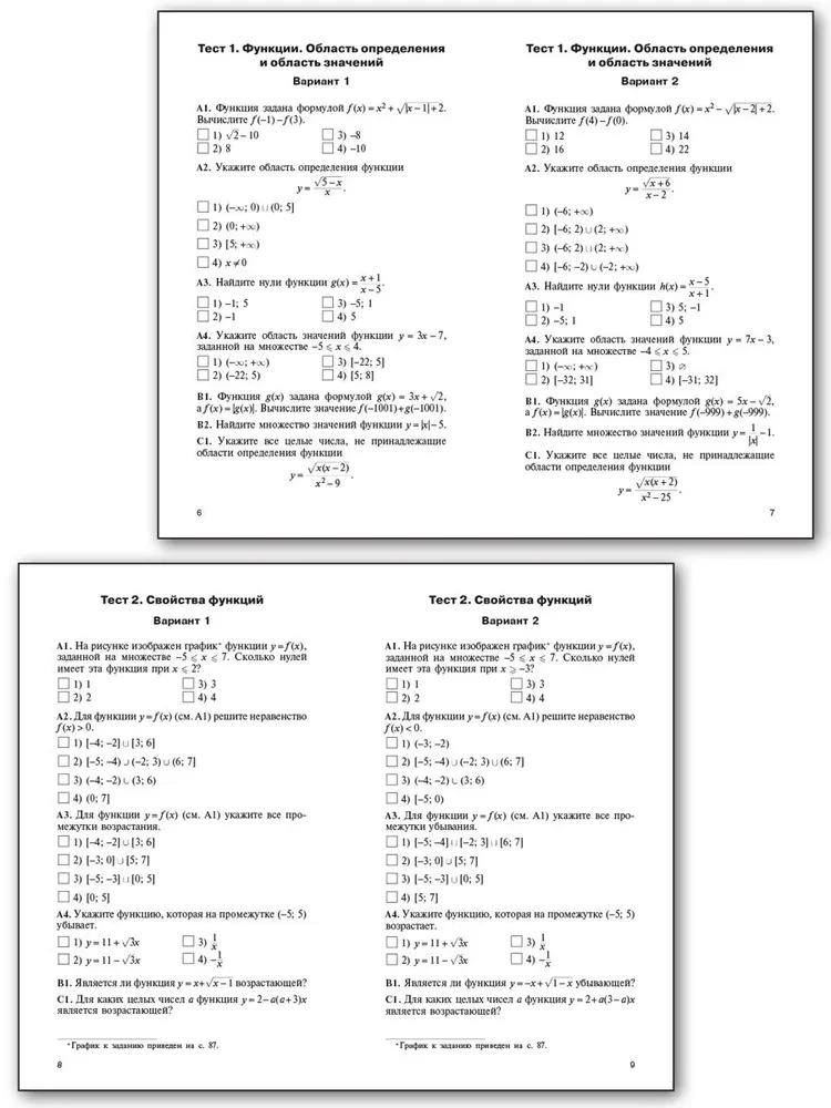 Algebra. 9. klasa. Materiały testowe