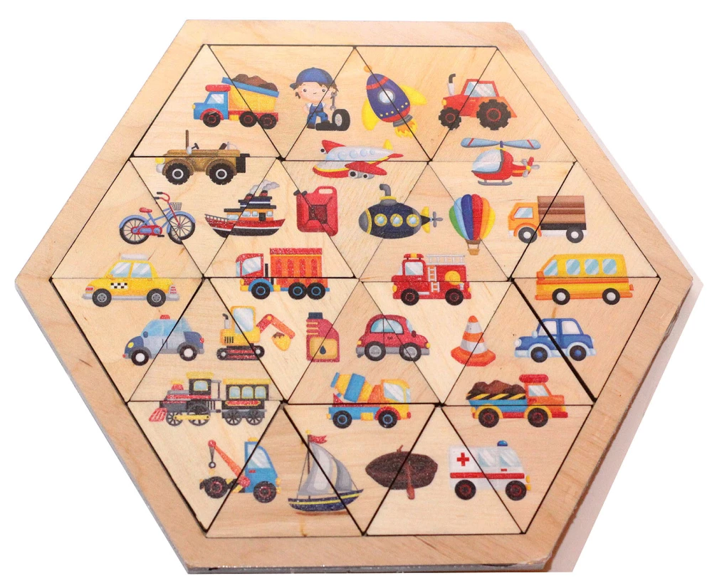 Drewniane puzzle Transport sześciokątne