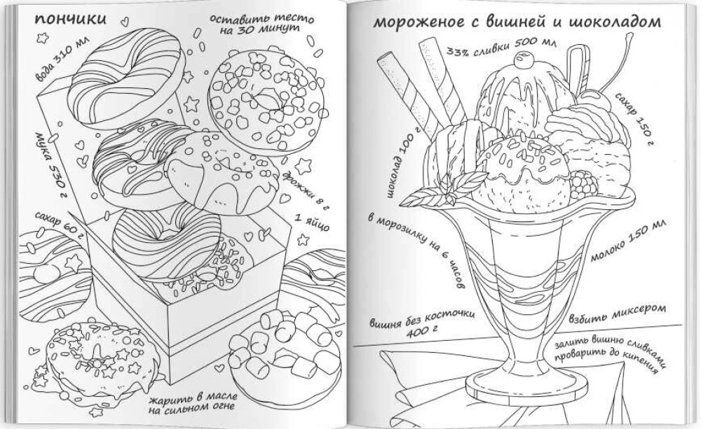 Книжка-раскраска для детей. Серия Вкусная раскраска МОРОЖЕНОЕ И КОНФЕТЫ