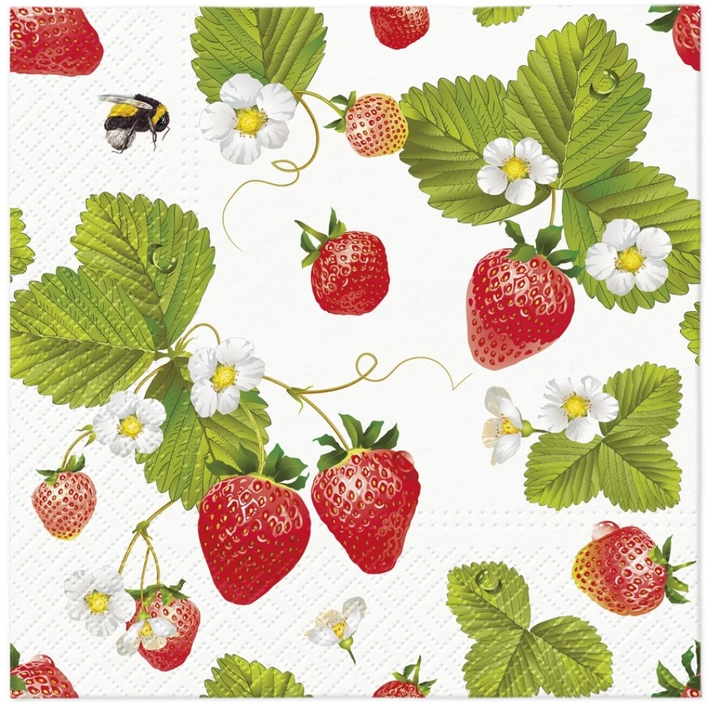 Salvetes 33x33 cm Strawberries bees, 20 gab.