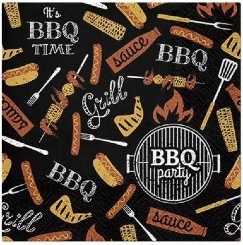 Salvetes 33x33 cm BBQ Party  (black), 20 gab.