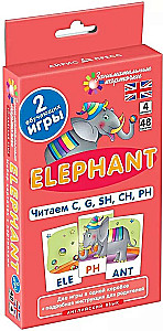 Język angielski. Słoń (Elephant). Czytamy C, G, SH, CH, PH. Poziom 4. Zestaw kart