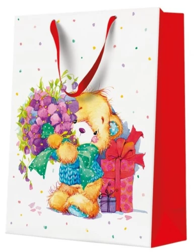 Подарочный пакет - Teddy Bear with Flowers (30x41x12)