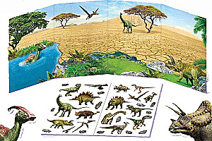 Książka-składanka. Naklejki wielokrotnego użytku. Prawdziwe dinozaury