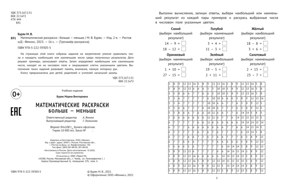 Matematyczne kolorowanki. Więcej - mniej