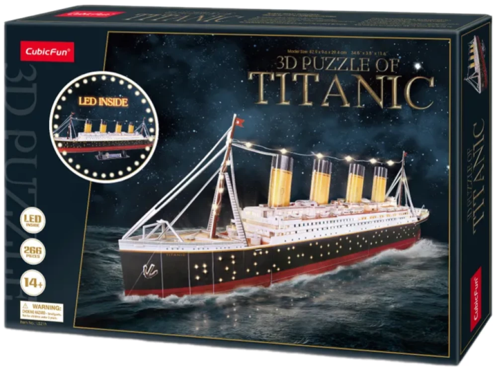 Puzzle 3D - Titanic z podświetleniem LED, 266 elementów