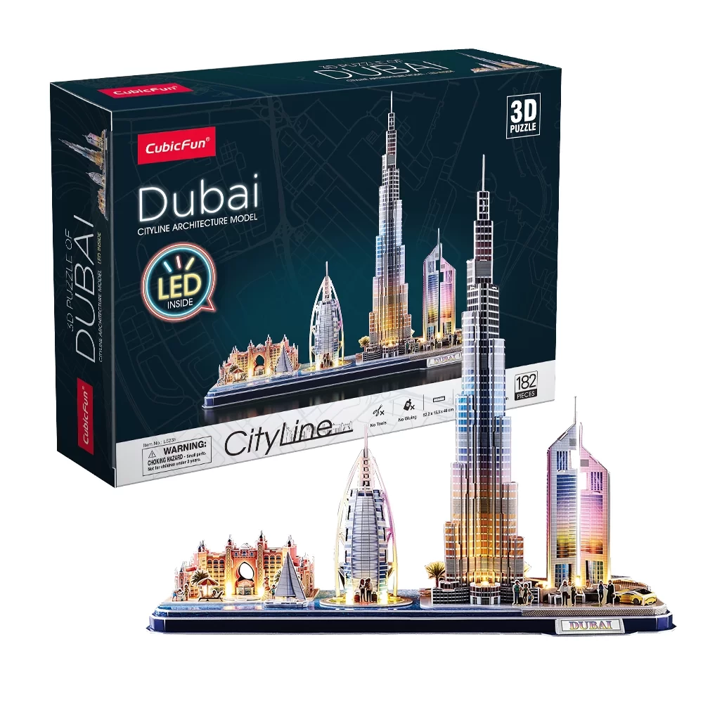 Puzzle 3D Dubaj z podświetleniem LED, 182 elementy